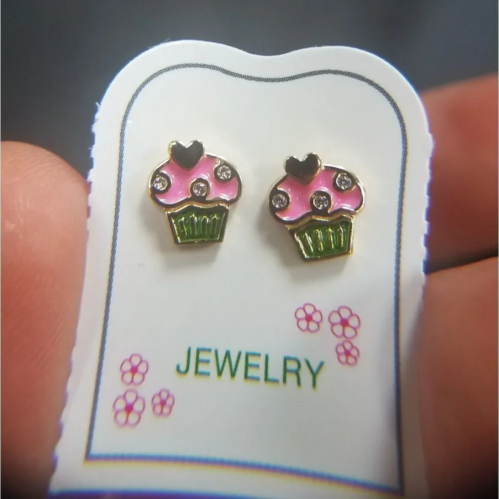 14k gold plated Enamel Cupcake Earrings
